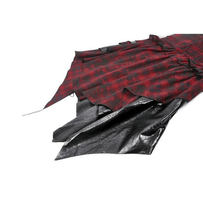 Dynamic view of the Dark In Love handkerchief hem red tartan dress, capturing its flowing silhouette and dramatic flair for a striking fashion statement.