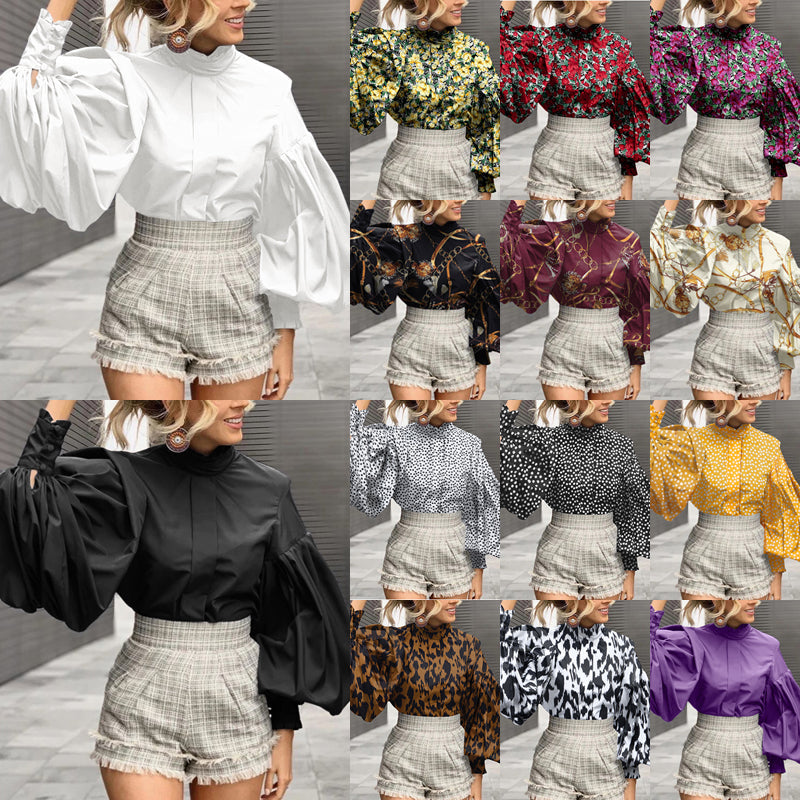 ZANZEA Women's Elegant Purple Blouse with Lantern Sleeves, a luxurious casual fashion top for middle-aged women, showcasing an oversized fit and sophisticated style.