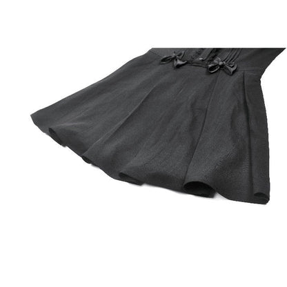 Close-up of the intricate lace detailing and pintuck accents on the bodice of the Dark In Love Gwendolyn Mini Dress, embodying gothic elegance.