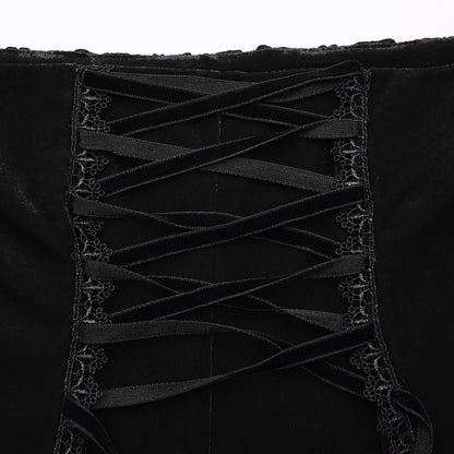Worn by model, the Punk Rave Belladonna Fishtail Skirt exudes gothic elegance with its high-low design.