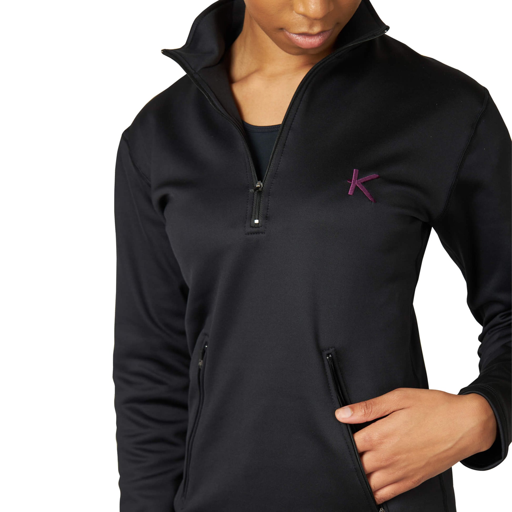 KYMIRA infrared half zip fleece in elegant active fit, designed for outdoor enthusiasts and athletic performance.