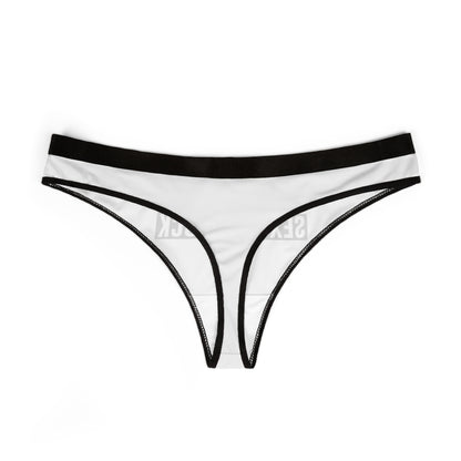 Chic women's thong with a minimalist design, displaying the empowering message 'Goal Weight: Sexy As Fuck' in bold typography.