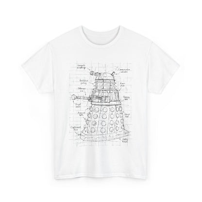 Dr Who Dalek Unisex Mens Women´s Graphic Funny T Shirt Tee Urban Street featuring a detailed pen-and-ink illustration of a Dalek on a white background.