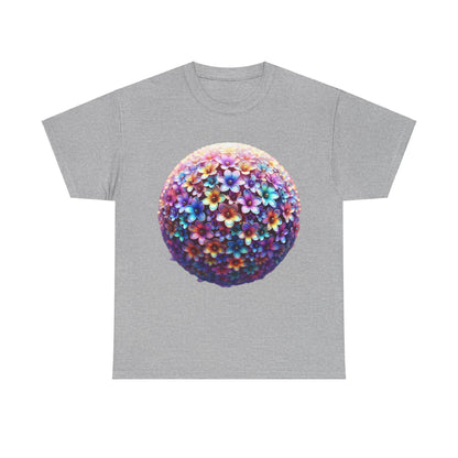 Iridescent Floral Sphere Unisex Cotton Tee Graphic T Shirt in heather grey, featuring a chic floral sphere design.