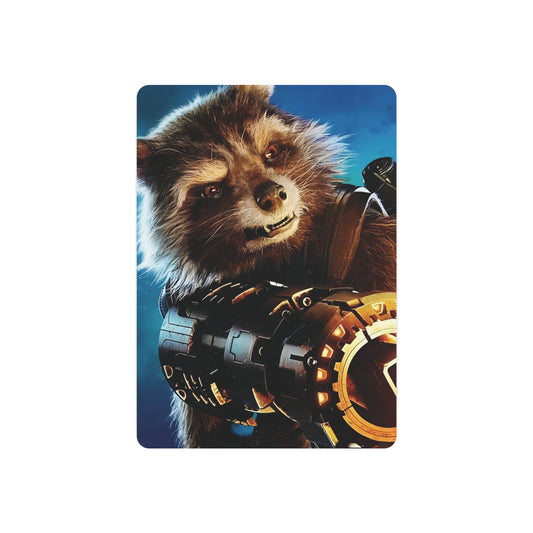 Marvel Guardians of the Galaxy Rocket Metal Art Poster showcasing a stunning image of Rocket Raccoon, beautifully rendered in vivid colors and exceptional detail, perfect for luxury wall art enthusiasts.