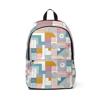 Chic geometric backpack from Dazzling Dreams Studio, showcasing vibrant pastel hues and contemporary design, perfect for trendsetters.
