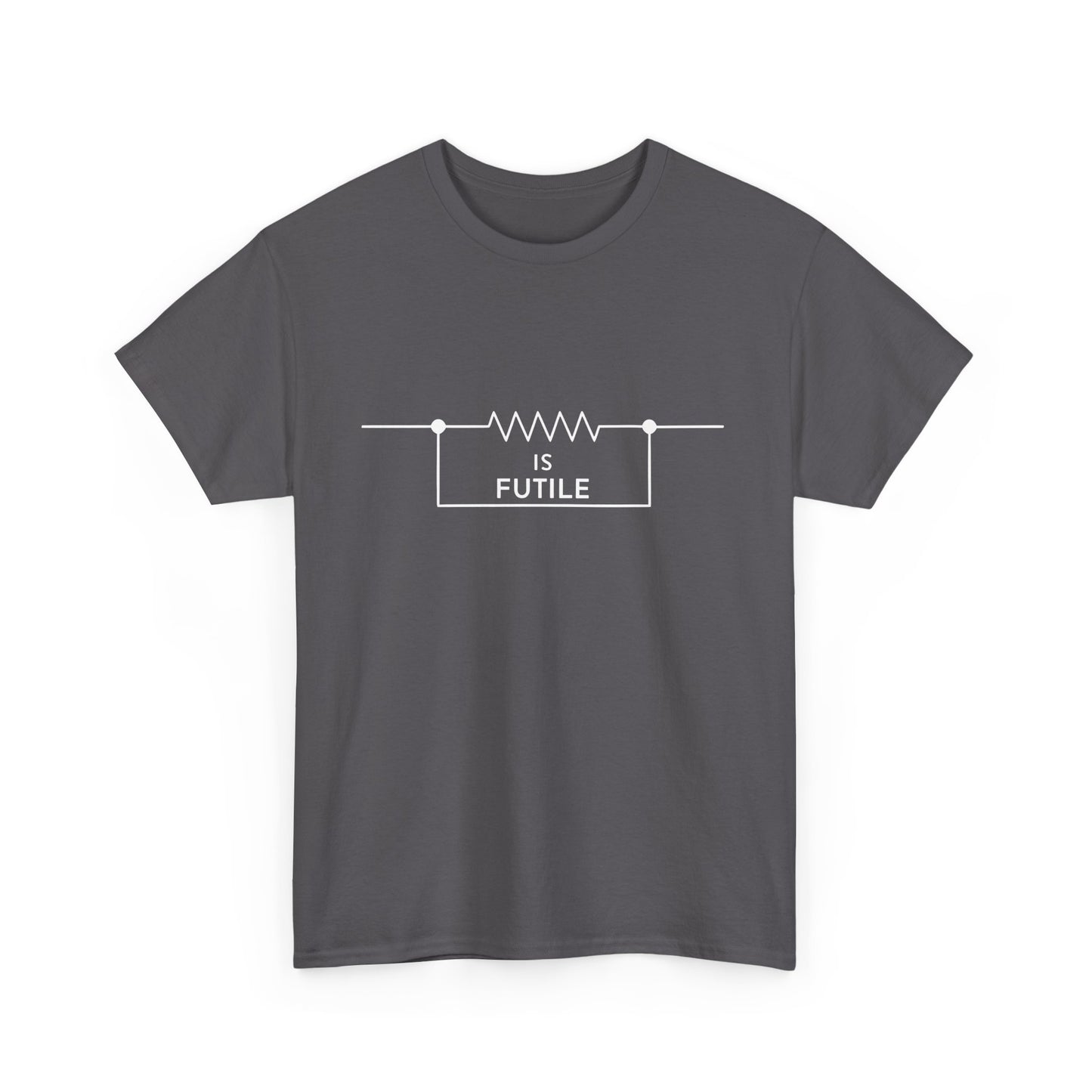 Chic unisex t-shirt adorned with a Borg-inspired design emphasizing 'IS FUTILE', highlighted against a subtle dark gray backdrop.