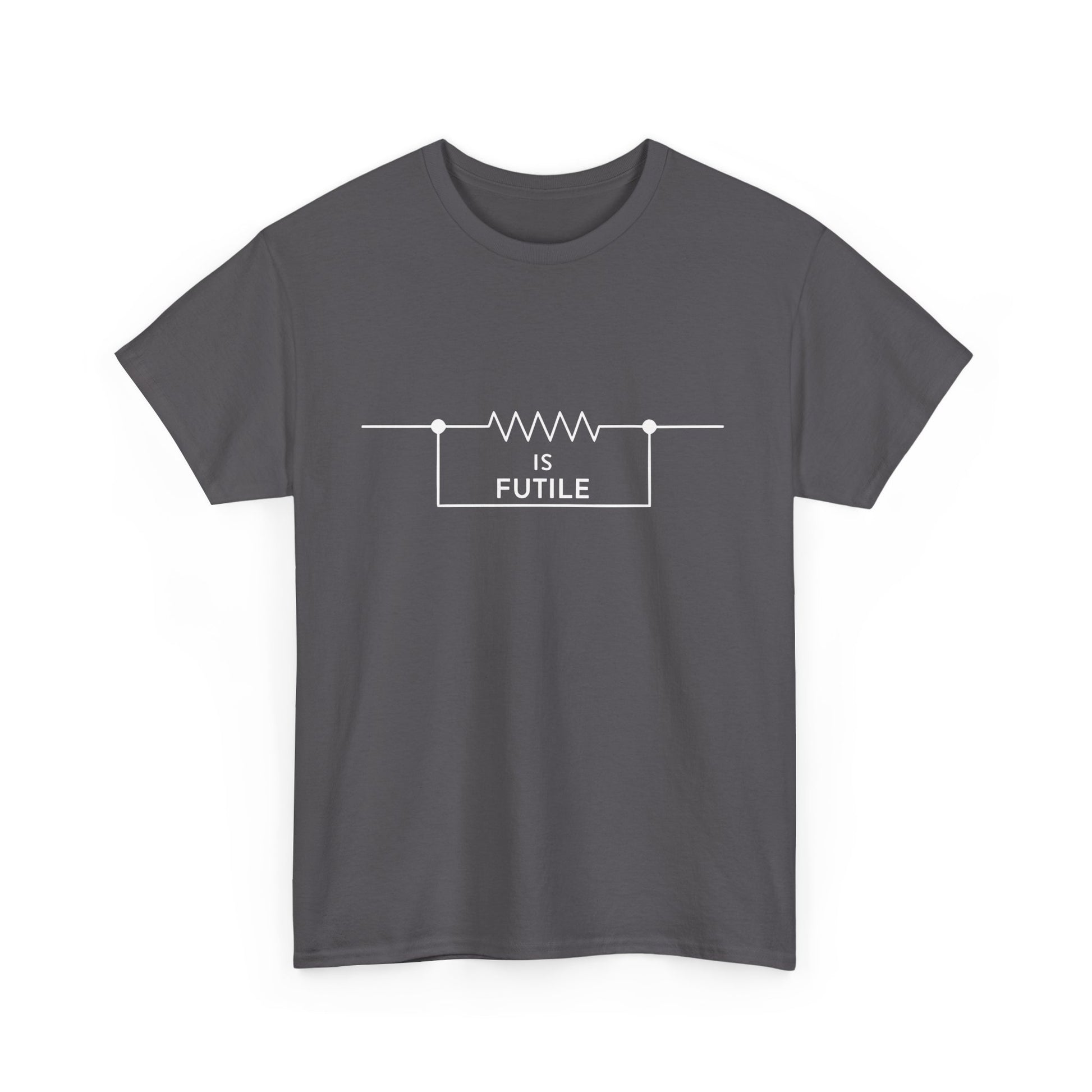 Chic unisex t-shirt adorned with a Borg-inspired design emphasizing 'IS FUTILE', highlighted against a subtle dark gray backdrop.