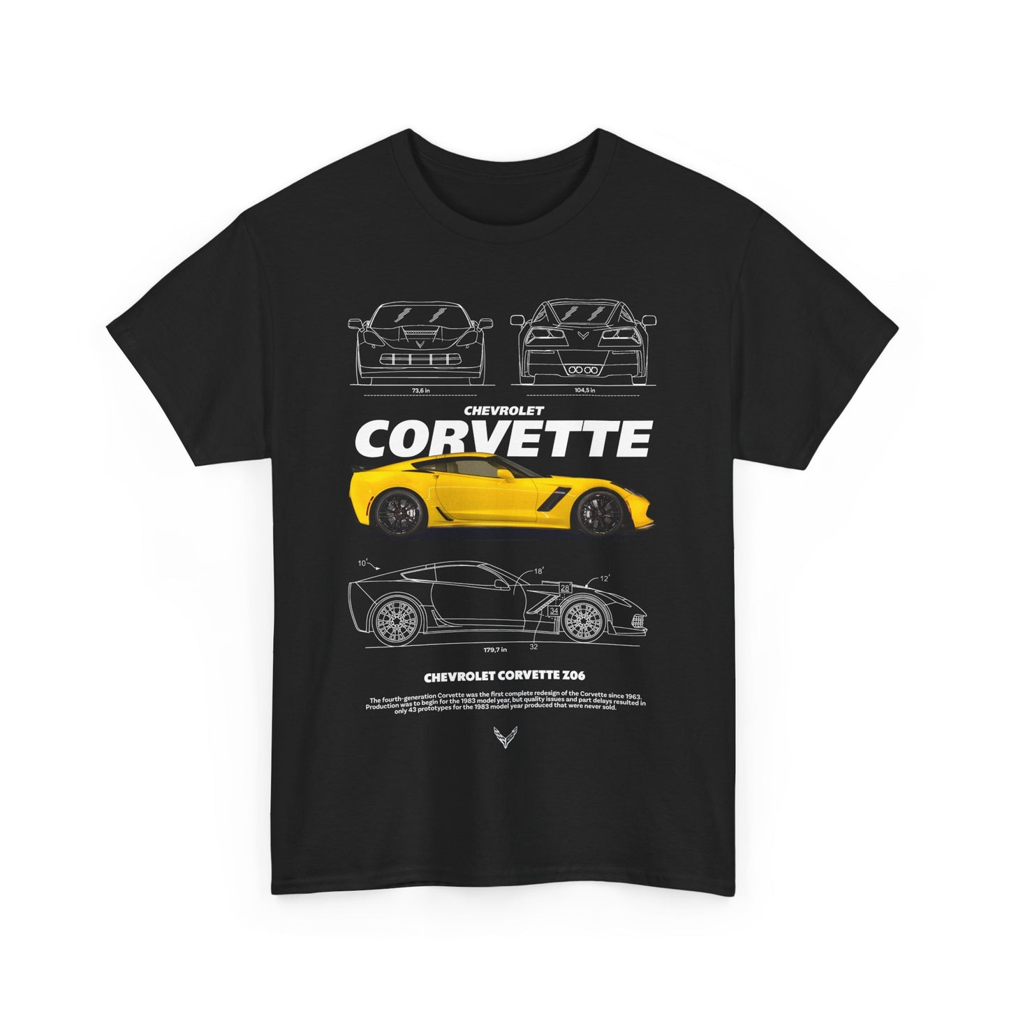 Chic black men's t-shirt featuring a detailed Chevrolet Corvette Z06 graphic design, highlighting automotive elegance and passion.
