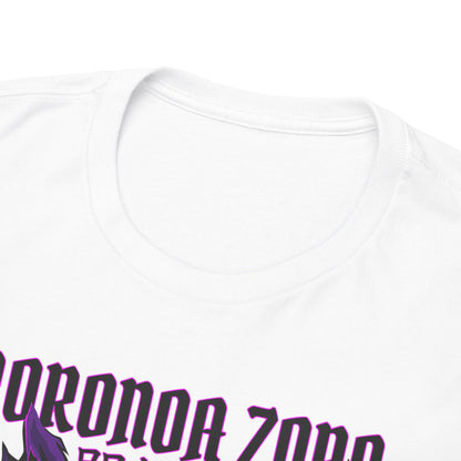 Close-up detail of the collar and neckline of a premium graphic tee featuring Roronoa Zoro.