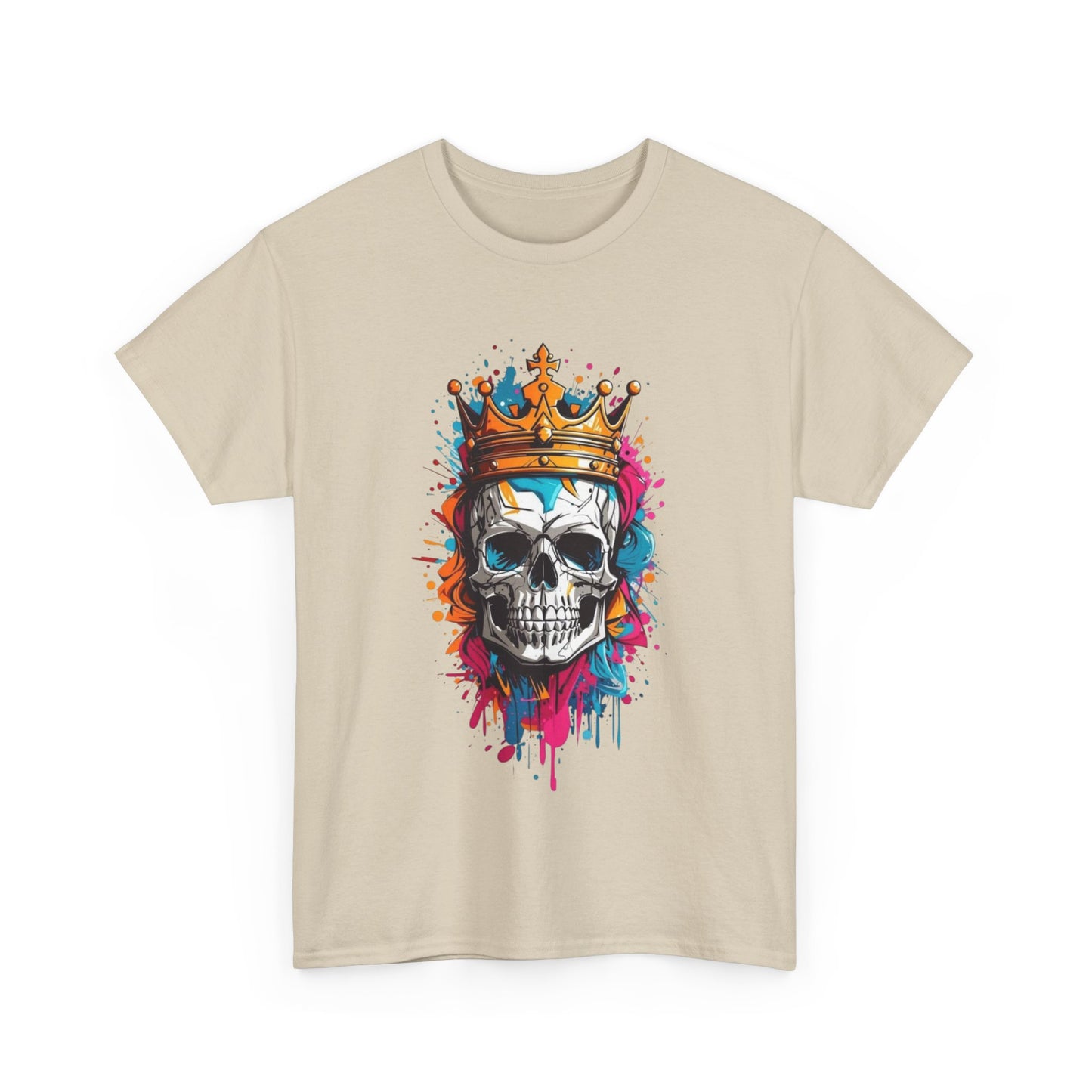 MENS Funny T Shirt GOLDEN Skull CROWN Design BLUE:PINK:ORANGE TEE Unisex Women's