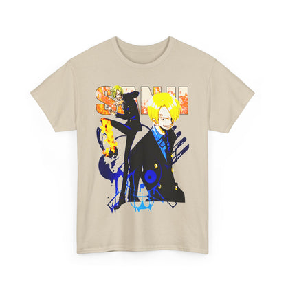 Sophisticated beige anime-themed t-shirt featuring striking illustrations, designed for stylish anime lovers seeking versatility.