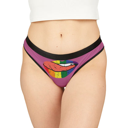 Luxury women's thong featuring vivid rainbow lips design, perfect for playful intimate moments and special occasions.