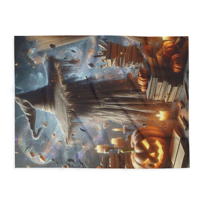 Decorative and Warm Halloween Spooky Arctic Fleece Blanket featuring a mystical witch's hat and autumn decorations. Perfect for adding seasonal charm to your home.