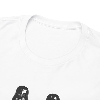Close-up of the neckline of the Mr + Mrs Vader Star Wars Unisex Mens Graphic Cotton Funny T-Shirt Tee Vintage, highlighting the soft, fine fabric quality and classic white background.