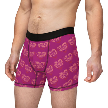 Valentines Naughty Cheeky Men's Boxer Briefs featuring a whimsical design with the text 'I LICKED IT SO IT'S MINE' in playful heart graphics, ideal for romantic occasions and fun gifts.