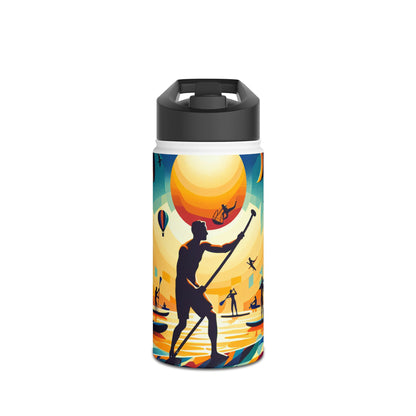 Fantasy Paddleboarding Stainless Steel Water Bottle showcasing an attractive paddleboarding design against a vibrant sunset backdrop, perfect for outdoor adventures.