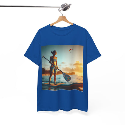 Display of various sizes S to 5XL for the Delightfull Paddle Board Scene T-Shirt, ensuring a perfect fit for every water sport enthusiast by Dazzling Dreams Studio.