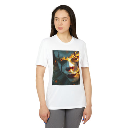 Front view of the Adidas Unisex Halloween Pennywise Cute T-shirt in white, featuring a captivating Pennywise graphic, ideal for stylish Halloween attire.