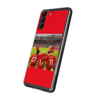 Chic Manchester United Mainoo Garnach Hojlund Soft Phone Case featuring bold colours and athletes, ideal for luxe football enthusiasts.