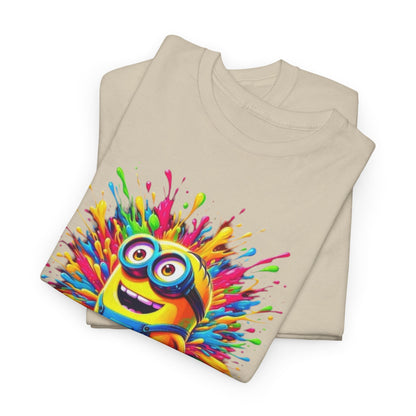 Funny T-Shirt featuring a vibrant Minion Paint Splash graphic, showcasing playful colours and joyful design. Ideal for art lovers and Minion fans, this tee adds a fun touch to any outfit.