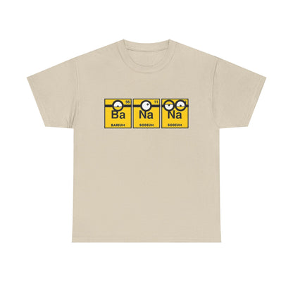 Men's Funny T-Shirt with a creative Minions Periodic Table illustration highlighting Barium (Ba) and Sodium (Na) - a great choice for those who appreciate science and fun.