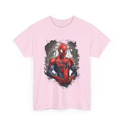 Unleash Your Inner Hero with the Spider-Man Graphic Unisex Graphic Tee Shirt featuring a vibrant illustration of Spider-Man in rich colours and dynamic poses, perfect for fashion-forward fans.