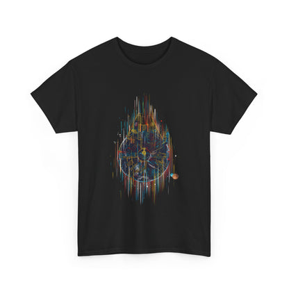 Close-up of the Millenium Falcon Abstract Art Graphic T-Shirt highlighting the intricate and artistic graphic design on soft black fabric.