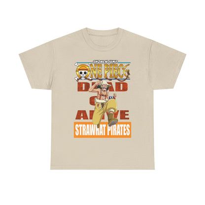 Elegant One Piece anime T-shirt in a sophisticated beige tone, showcasing a charismatic pirate character with attention-grabbing details, perfect for style-savvy fans.