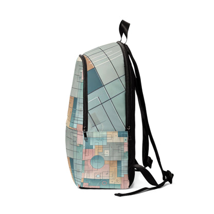 Abstract Geometric Backpack from Dazzling Dreams Studio displayed with ample storage compartments, capturing its elegance and functionality for travel enthusiasts.
