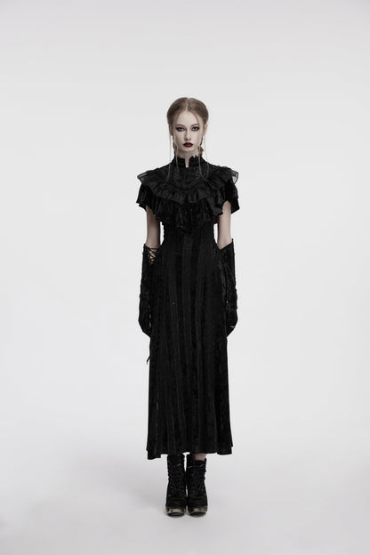 Versatile Punk Rave Elysia black velvet shawl styled with a corset, demonstrating its ideal pairing for goth, steampunk, and alternative looks.