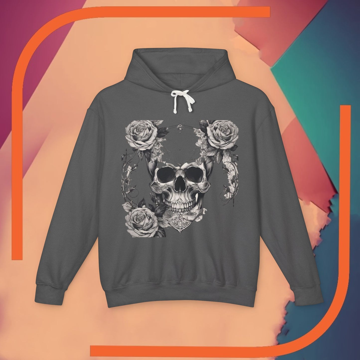 Unisex Lightweight Hooded Sweatshirt unique designer skull and roses