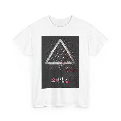 Elegant Squid Game Unisex Men´s Women´s Graphic Cotton Funny T Shirt Tee showcasing an iconic triangle motif, crafted for style enthusiasts who embrace uniqueness.