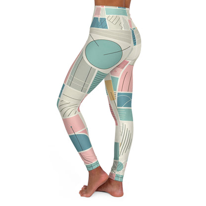 Dazzling Dreams Studio Sweat Surge leggings showcasing a vibrant pastel geometric design, perfect for stylish workouts and casual outings.