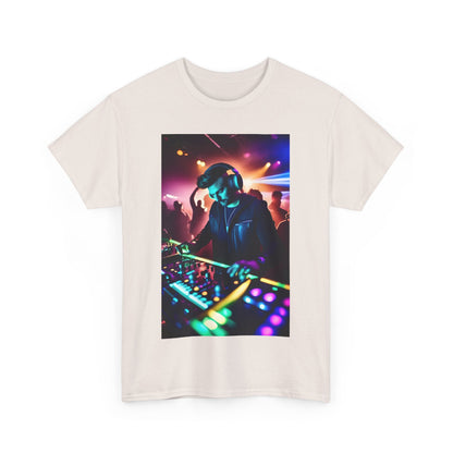 Street Monster Graphic T-Shirt featuring a DJ in a dynamic urban nightlife scene, designed for those who embrace luxury streetwear and contemporary style.