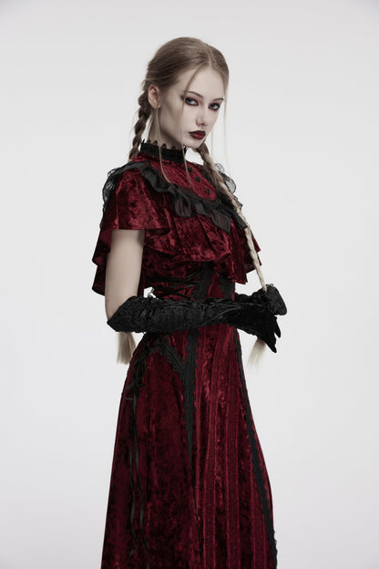 Adjustable inner straps of the Selene black velvet gloves, ensuring a snug and comfortable fit while enhancing their gothic appeal.