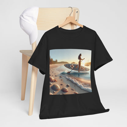 Close-up of the high-quality breathable fabric of the Delightfull Paddle Board T-Shirt by Dazzling Dreams Studio, ideal for comfort during aquatic adventures.