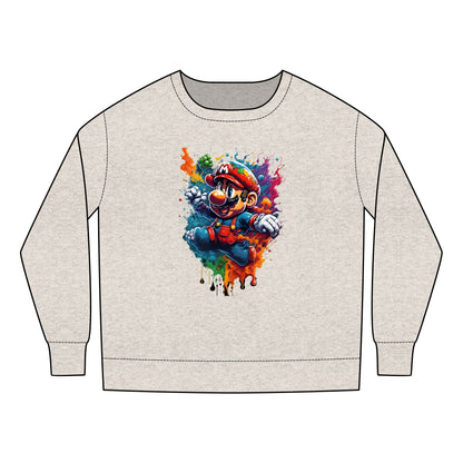 Vibrant Unisex Child's Gaming Sweatshirt for Ages 2-7 Years – 60% Cotton, 40% Polyester, showcasing a lively gaming character with a rainbow splash backdrop, ideal for stylish and comfortable wear.