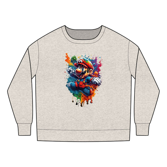 Vibrant Unisex Child's Gaming Sweatshirt for Ages 2-7 Years – 60% Cotton, 40% Polyester, showcasing a lively gaming character with a rainbow splash backdrop, ideal for stylish and comfortable wear.