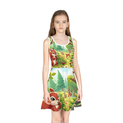 Beautifully tailored Isabella Sproutley Girls Woodland Creature Sundress with delightful woodland prints, perfect for garden parties, created by Dazzling Dreams Studio.