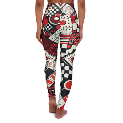 High-stretch premium fabric of Dazzling Dreams Studio's Ultra-Modern Red Leggings with a stylish checkerboard pattern, designed for comfort and performance.