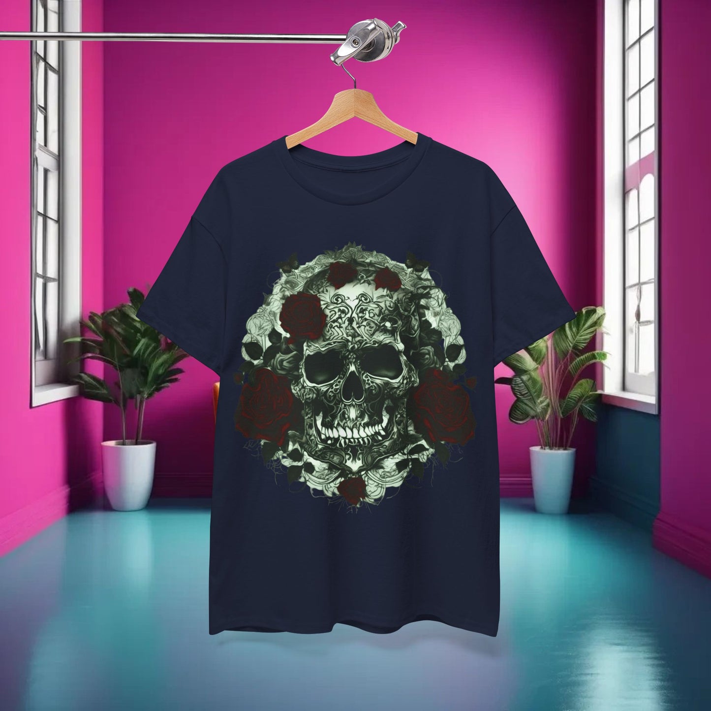 Skulls and Roses Cotton Tee, Unisex Graphic Shirt, 7 color choice