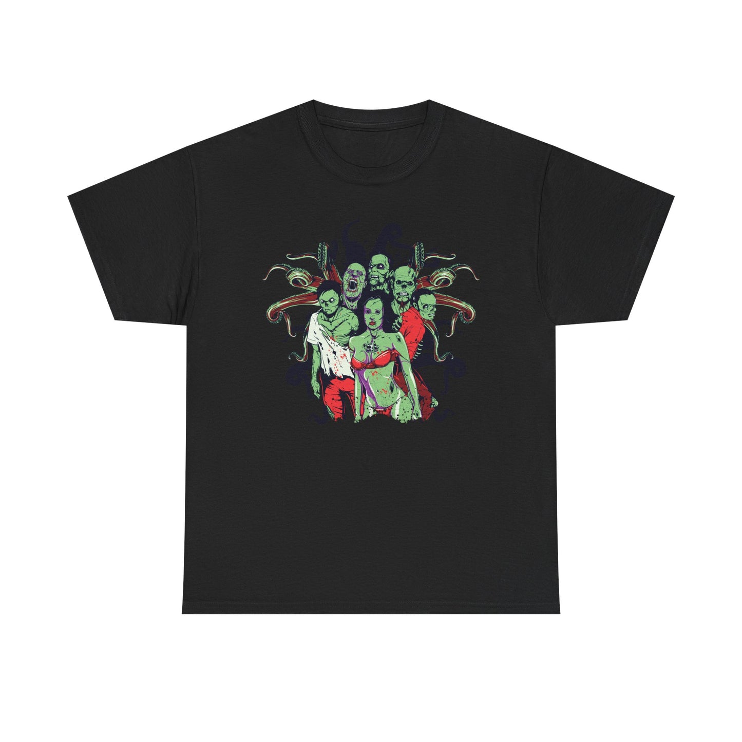 Sophisticated black men's t-shirt showcasing a striking cartoon zombie graphic, ideal for those who embrace unique and bold apparel.