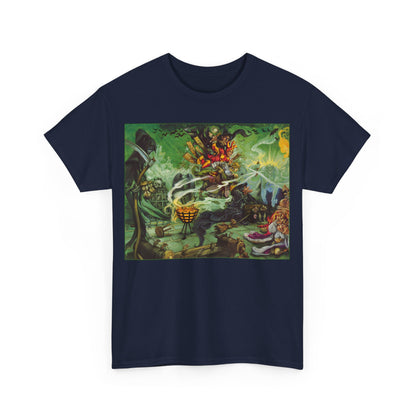 Luxurious Discworld Wyrd Sisters Graphic Unisex T-Shirt featuring enchanting artwork inspired by Terry Pratchett's fantasy universe.