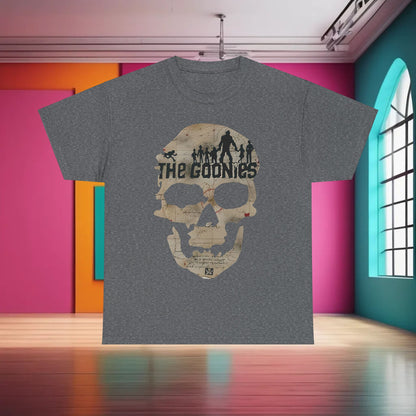 Elegant The Goonies Graphic T-Shirt design featuring a striking skull motif with adventure elements, perfect for urban style enthusiasts.