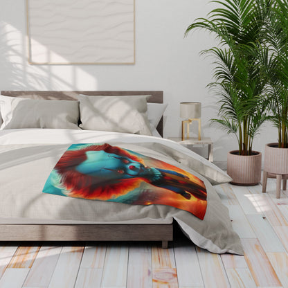 Decorative and Warm Halloween Pennywise IT Spooky Arctic Fleece Blanket displayed elegantly on a bed, featuring a vibrant design and luxurious texture.
