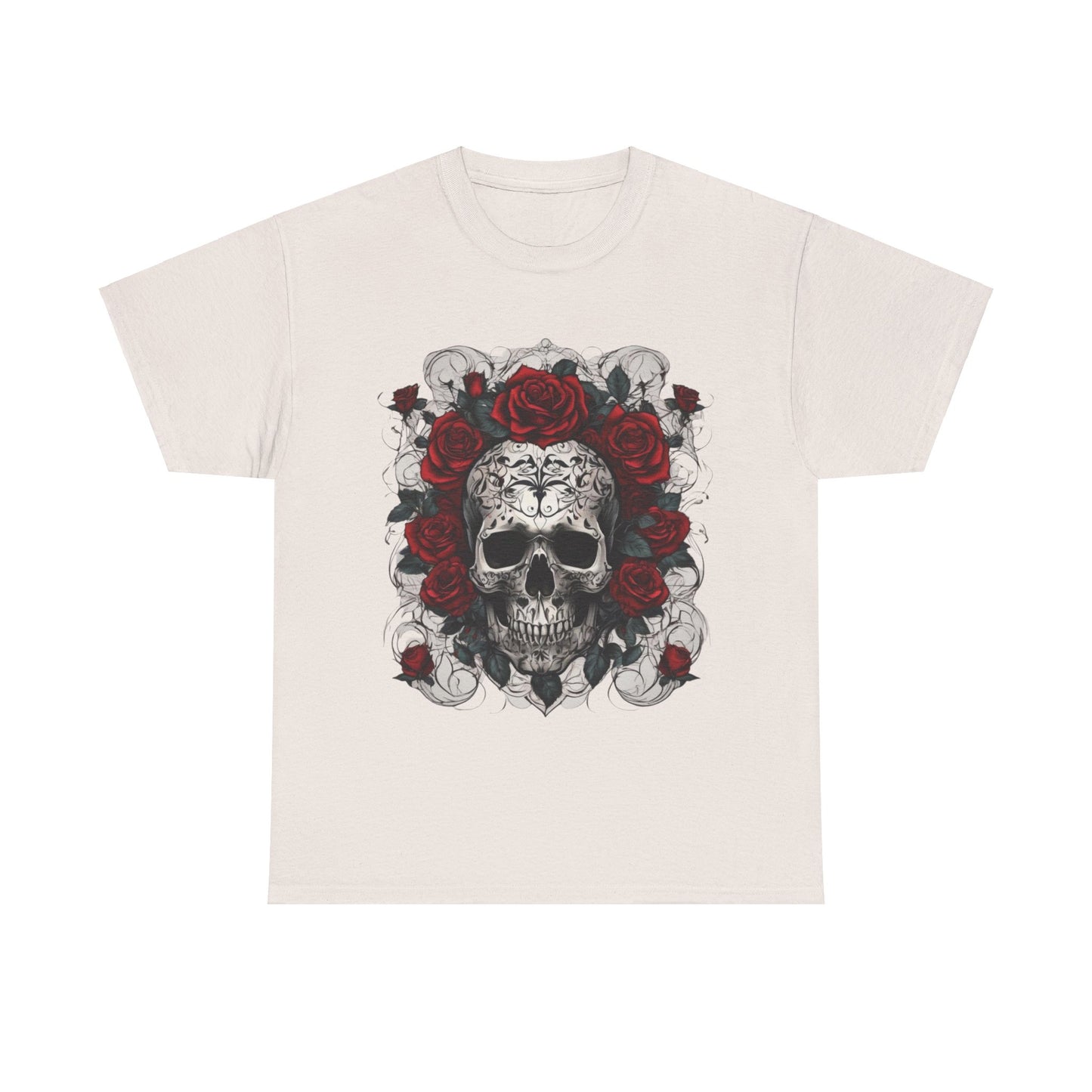 Skulls and Roses Cotton Tee, Unisex Graphic Shirt,