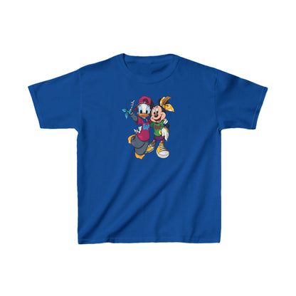 Child’s Daisy Duck & Minnie Mouse Graphic Unisex Tee Shirt Kids in vibrant blue, showcasing Daisy and Minnie in trendy hip-hop styles.