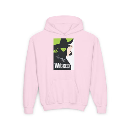 Childs Wicked Movie Graphic Pullover Hoodie in pink, showcasing a chic design adorned with the iconic Wicked Movie logo.