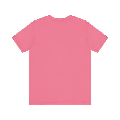 Back view of the stylish Sabrina Carpenter Inspired Unisex Short Sleeve Tee, displayed in a chic pink hue.